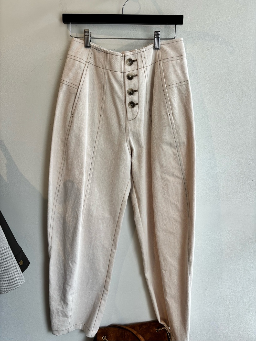 High-Rise Button-Front Women's Jeans in Light Cream